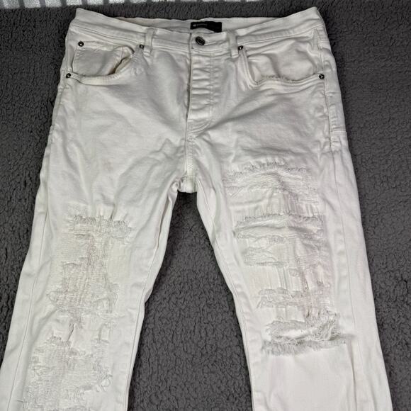 Purple Brand Jeans Mens 36x32 White P001 Skinny Distressed Denim Button Fly - Picture 1 of 16